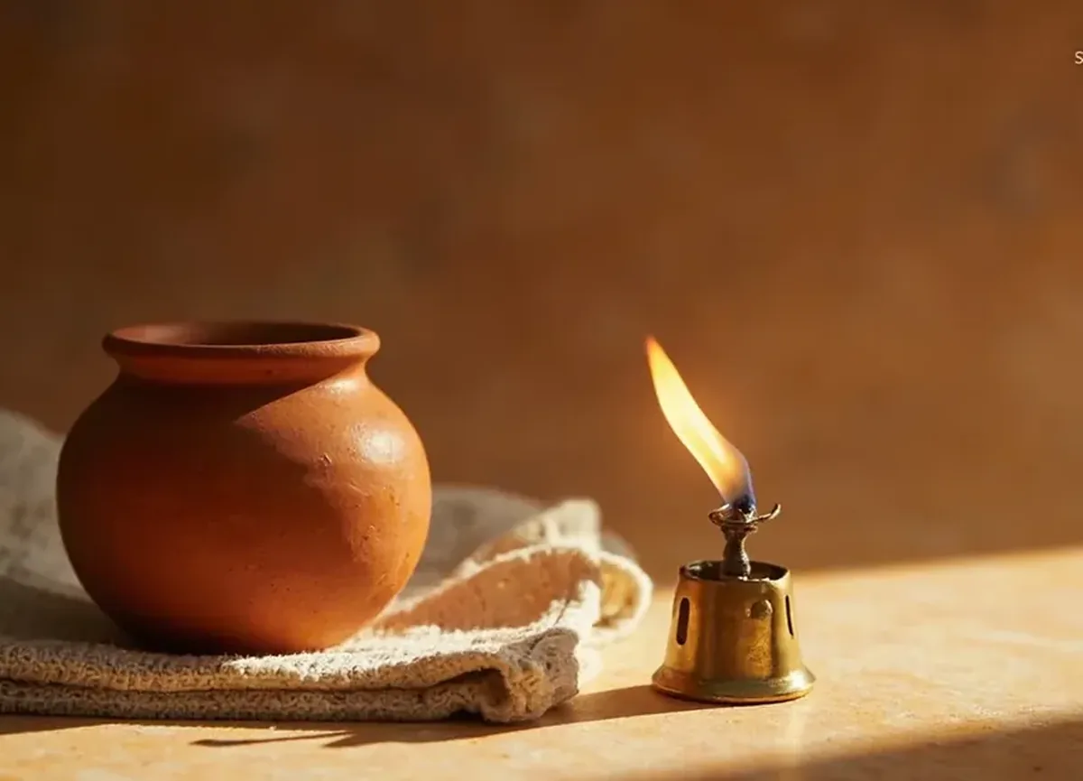 Editorial photograph of calm support objects arranged on a warm stone surface