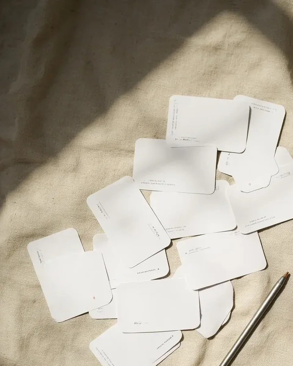 Portrait detail of thirteen cards arranged as a points-reading spread
